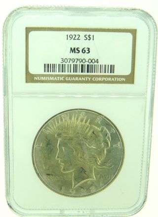 1922 $1 Ngc Ms63 Peace Silver Dollar (828) photo