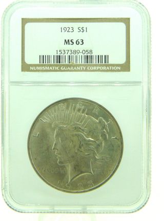 1923 $1 Ngc Ms63 Peace Silver Dollar (905) photo