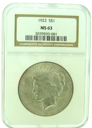 1922 $1 Ngc Ms63 Peace Silver Dollar (810) photo