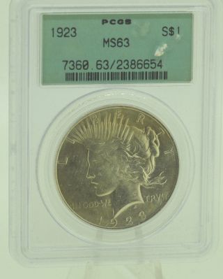 1923 $1 Pcgs Ms63 Peace Silver Dollar (974) photo