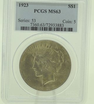 1923 $1 Pcgs Ms63 Peace Silver Dollar (964) photo