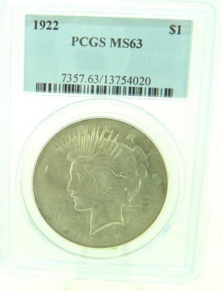 1922 $1 Pcgs Ms63 Peace Silver Dollar (867) photo