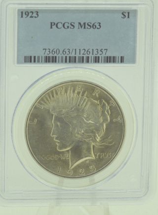 1923 $1 Pcgs Ms63 Peace Silver Dollar (975) photo