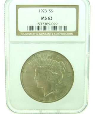 1923 $1 Ngc Ms63 Peace Silver Dollar (891) photo