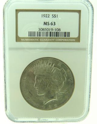 1922 $1 Ngc Ms63 Peace Silver Dollar (794) photo
