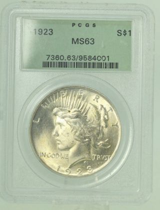 1923 $1 Pcgs Ms63 Peace Silver Dollar (976) photo