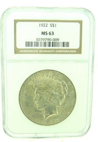 1922 $1 Ngc Ms63 Peace Silver Dollar (818) photo