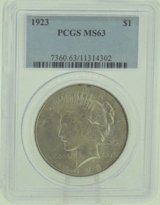 1923 $1 Pcgs Ms63 Peace Silver Dollar (970) photo