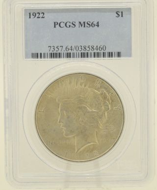 1922 $1 Pcgs Ms64 Peace Silver Dollar (955) photo