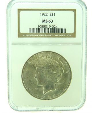 1922 $1 Ngc Ms63 Peace Silver Dollar (798) photo