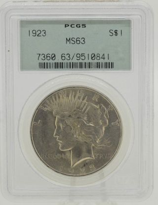 1923 $1 Pcgs Ms63 Peace Silver Dollar (963) photo