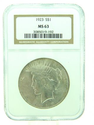 1923 $1 Ngc Ms63 Peace Silver Dollar (907) photo