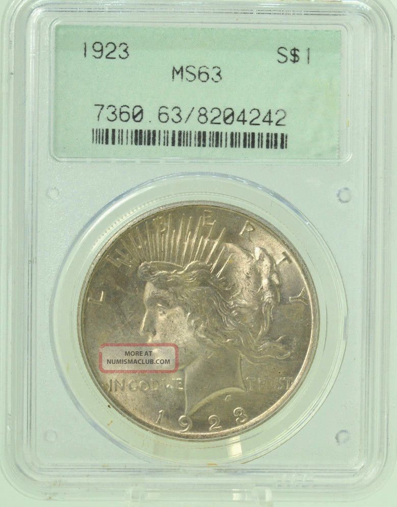 1923 $1 Pcgs Ms63 Peace Silver Dollar (978)
