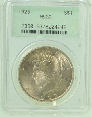 1923 $1 Pcgs Ms63 Peace Silver Dollar (978) photo