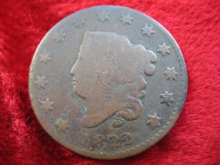 1822 U.  S.  Large Cent, ,  Clear Date Historic Coin Great Color photo