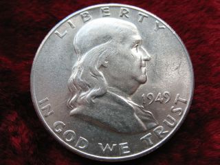 1949 - S Franklin Silver Half Dollar,  Luster,  Key Date photo