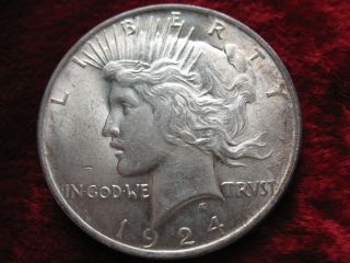 1924 - P Peace Silver Dollar,  Luster,  38.  1mm, .  77344 Oz.  Silver photo