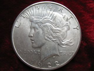 1922 - S Peace Silver Dollar,  Luster,  38.  1mm, .  77344 Oz.  Silver photo