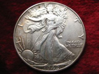 1942 - P Walking Liberty Silver Half Dollar Luster And Toning Fast photo