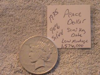 1935 Peace Dollar 90% Silver Rare Low Mintage Last Year photo