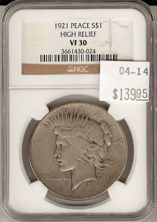 1921 Peace Silver Dollar High Relief Vf 30 Ngc Certified photo