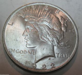 1922 Unc Silver Peace Dollar (15e) photo