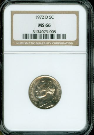 1972 - D Jefferson Nickel Business Ngc Ms66 2nd Finest Registry photo