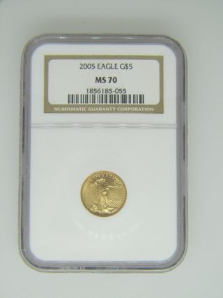 2005 Ngc Ms70 Uncirculated Gold Eagle - Tenth Ounce (1/10) Gold - G$5 photo