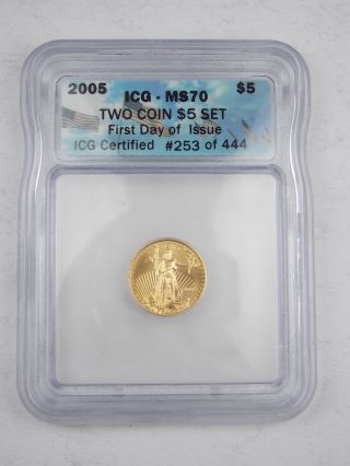 2005 American Gold Eagle $5 Coin Icg First Day Ms70 253/444 photo