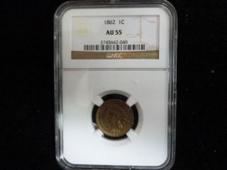 1862 Indian Head One Cent Piece Ngc Au55 photo