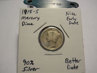 1918 - S Mercury Silver Dime Better Date Early Date 90% Silver photo