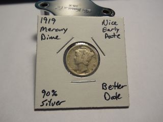 1919 Mercury Silver Dime Better Date Early Date 90% Silver photo