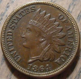 1864 Cn Indian Head Cent Very Choice Au Deeply Struck 576 photo