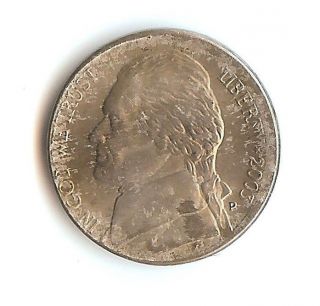 Rare 2003p Us Jefferson Nickel 5 Cent (offset 10%) Error Coin photo