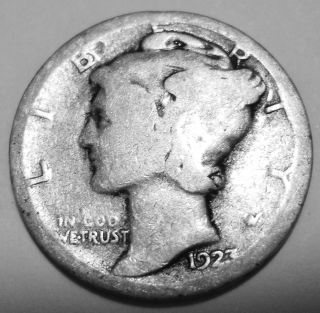 1923 Mercury Dime - 90% Silver - Business Circulated - Philadelphia photo