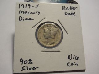 1919 - S Mercury Silver Dime Better Date Early Date 90% Silver photo