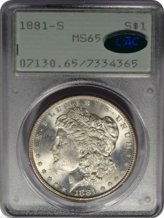 1881 - S $1 Morgan Silver Dollar Pcgs Ms65 Cac Rattler Pq++ photo