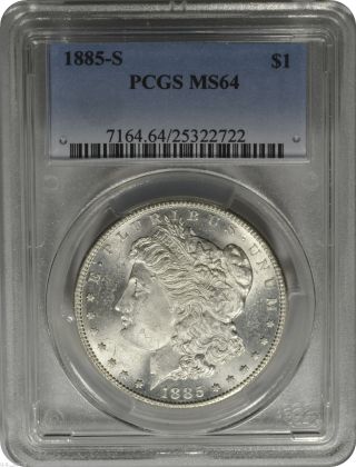 1885 - S $1 Morgan Silver Dollar Pcgs Ms64 Eye Appeal White Lustrous photo