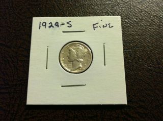 1929 - S Mercury Dime 90 % Silver Coin photo