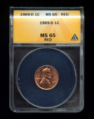 1969 - D Anacs Lincoln Cent Ms 65 Red (134) A Beauty photo