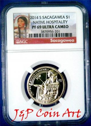 2014 S Sacagawea Dollar Ngc Pf69 Ultra Cameo Portrait Label photo