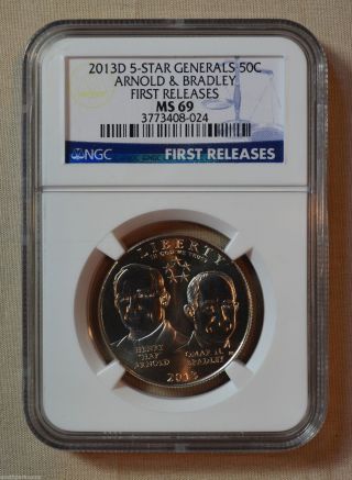 2013 - D 5 Star Generals Commemorative Half Dollar - Ngc Slabbed Ms69 1st Releases photo