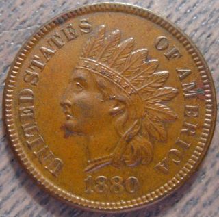 1880 Indian Head Cent Choice Au Has Lamination Blob On The Obverse 575 photo
