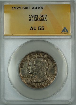1921 Alabama Commemorative Silver Half Dollar Coin Anacs Au - 55 Toned photo