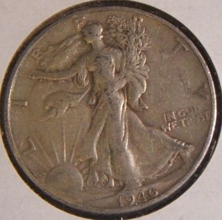 1946 - S Silver Walking Liberty Half Dollar Xf photo