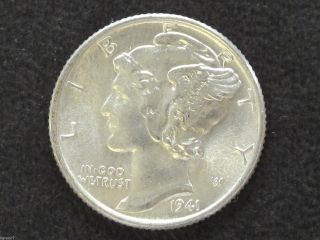 1941 - P Mercury Bu Dime 90% Silver U.  S.  Coin D7761 photo