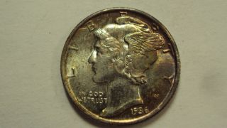 Coinhunters - 1936 Mercury Silver Dime - State,  Full Split Bands,  Toned photo