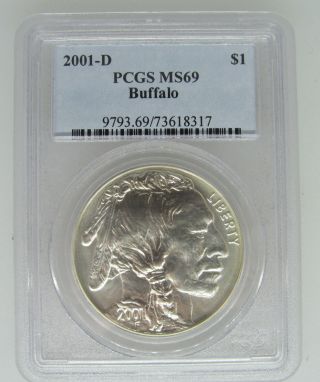 2001 - D American Buffalo Commemorative Silver Dollar Coin Pcgs Ms69 317 photo
