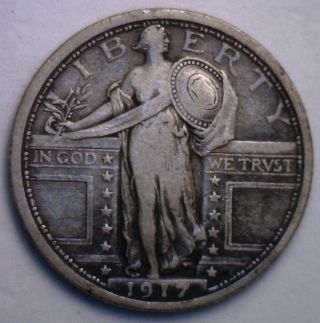 1917 Type I Standing Liberty Silver Quarter Dollar 25 Cent Us Type Coin Vf photo