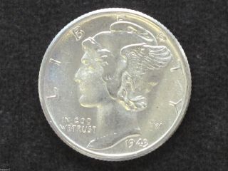 1943 - P Mercury Bu Dime 90% Silver U.  S.  Coin D7753 photo
